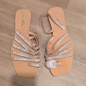 Stylish Tan Sandals with Rhinestone Straps